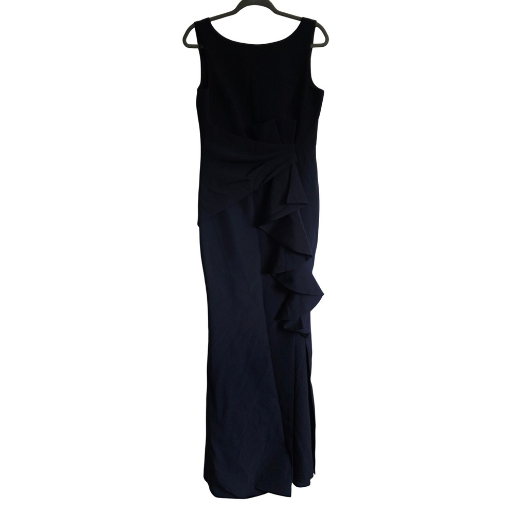 Eliza J 8 Dark Navy Blue (almost Black) Sleeveless Ruffle‎ Front Gown Dress NWT - Picture 6 of 13